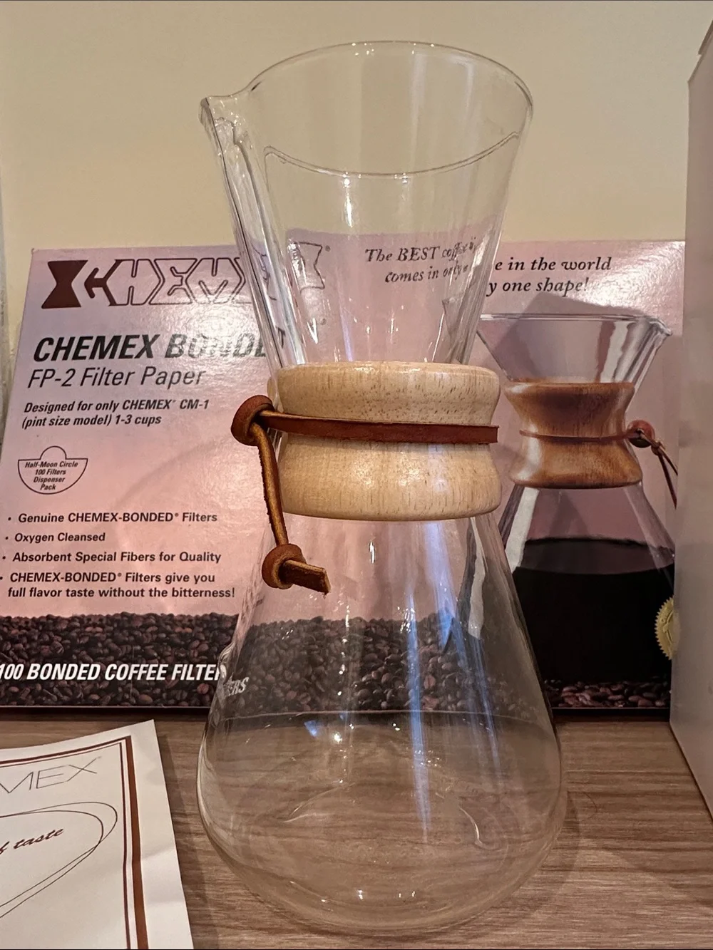 Chemex 1-3 Cup Coffee Maker with original box and FP-2 Filters Included